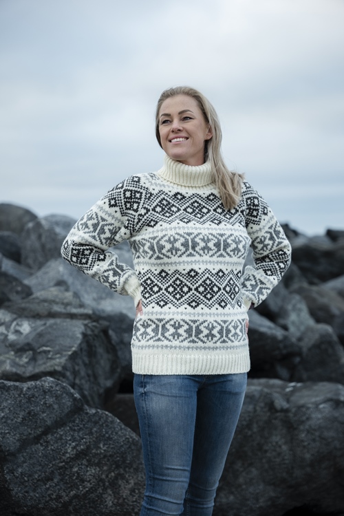 impuls vinde uøkonomisk Original Islandsk sweater af ren ny uld m/rullekrave